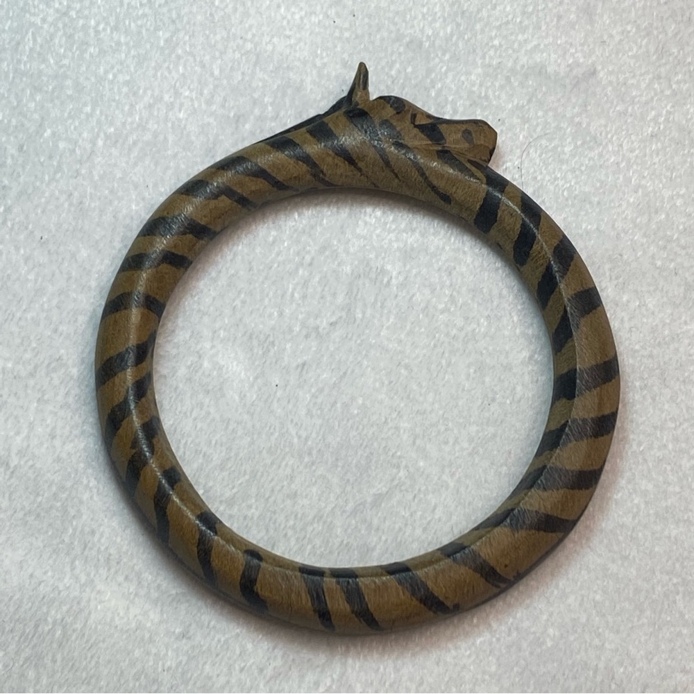 Vintage zebra bracelet Carved Wooden African Zebra Bangle Tribal Safari